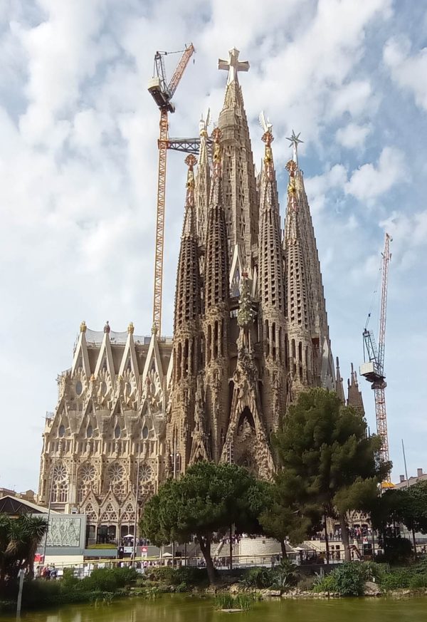 The Sagrada Familia basilica towers against a blue Barcelona sky The Sagrada Familia basilica towers against a blue Barcelona sky